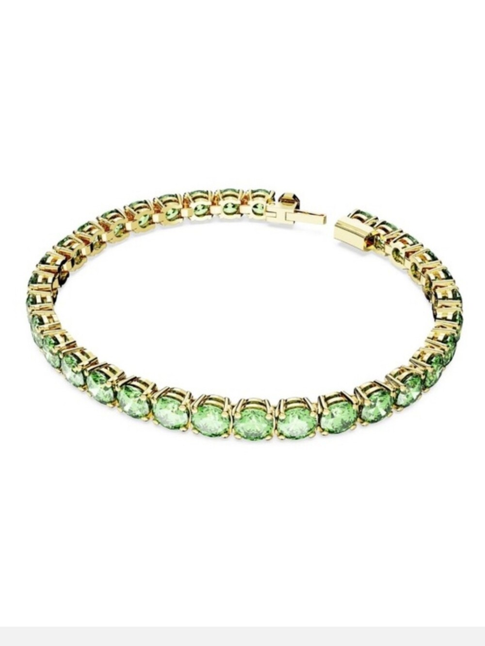 Swarovski Matrix Tennis BraceletRound Cut, Green, 18K Gold Finish - Picture 2 of 12